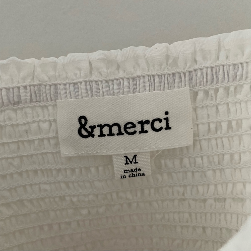 NWT &Merci- A ivory textured gingham puff sleeve Top medium size - Picture 3 of 6